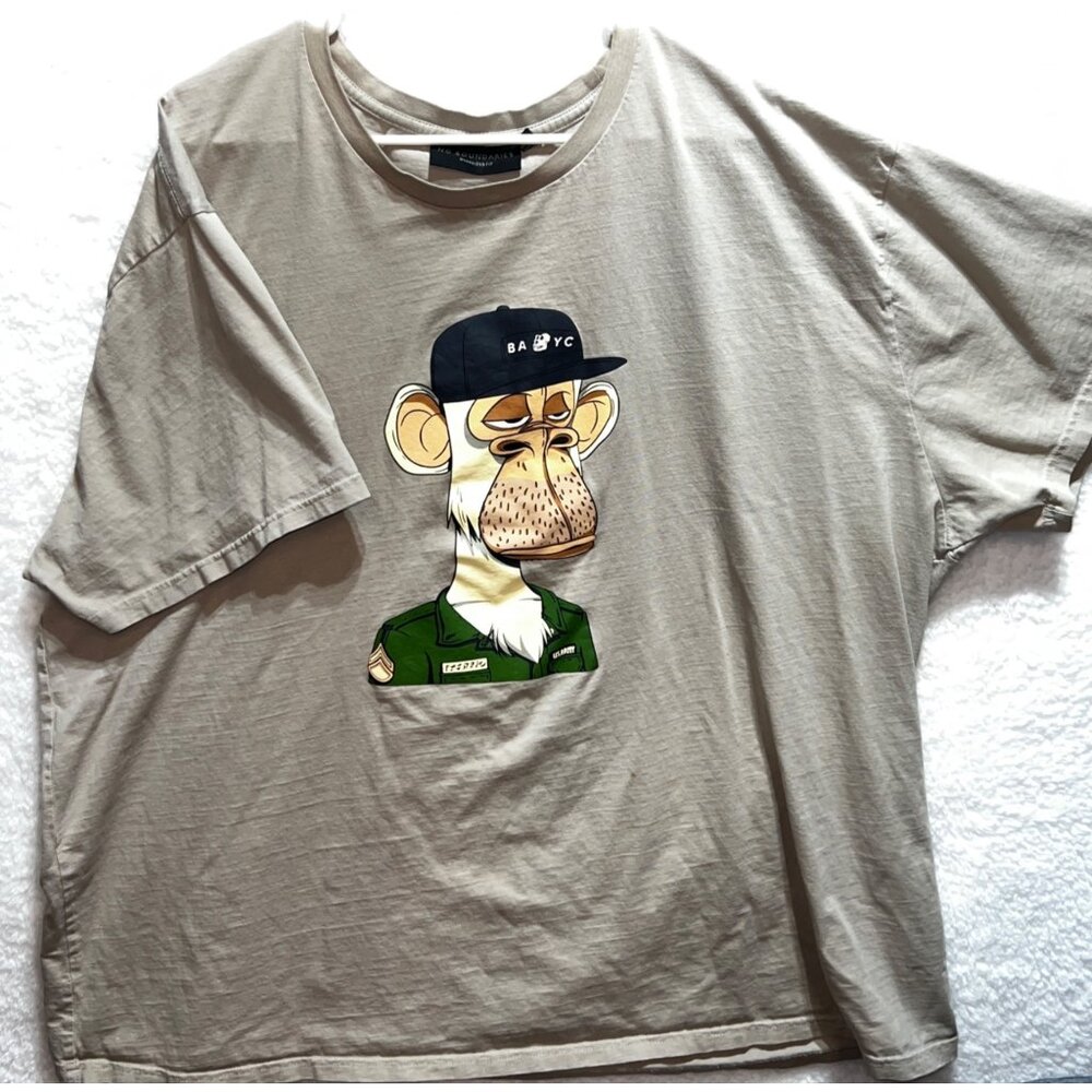 Bored Ape Mens Graphic Tee Oversized Fit No Boundaries 2XL Tan Casual T-Shirt - Picture 1 of 6